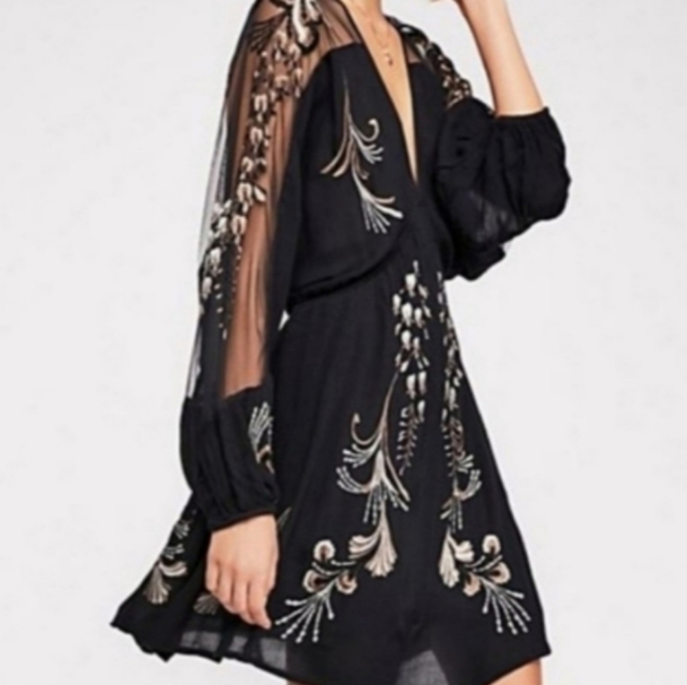Free People Embroidered Plunge Dress - Picture 8 of 8